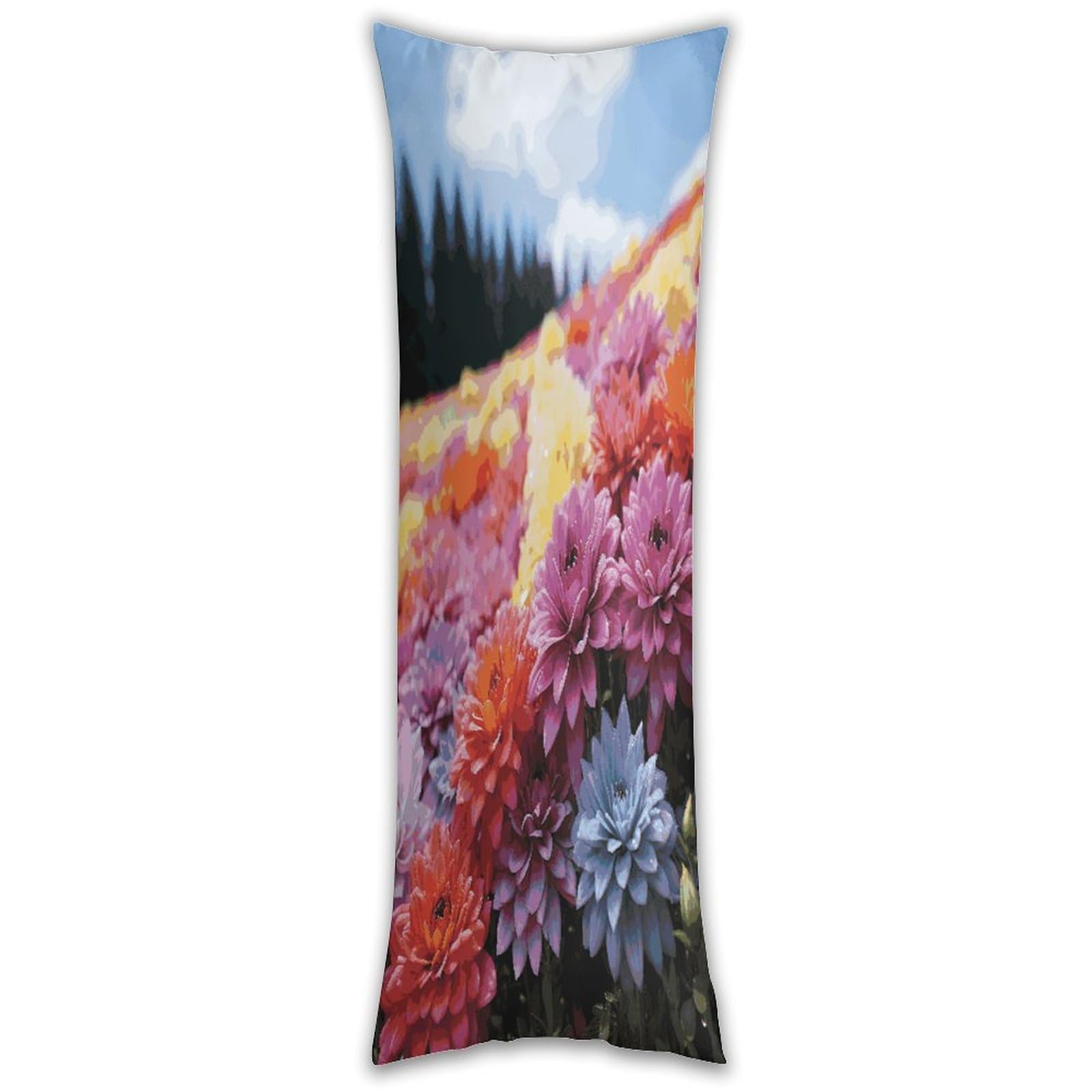 Rainbow Flower Sea Long Pillow Case with Zipper Ultra Soft Microfiber Long Pillow Cover Breathable Body Pillow Protector Soft Wrinkle Pillowcase for Bed Sofa Bedroom 53 X 19 in