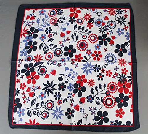 Navy Blue Red White floral scarf square neck hair headband kerchief daisy flower strawberry2