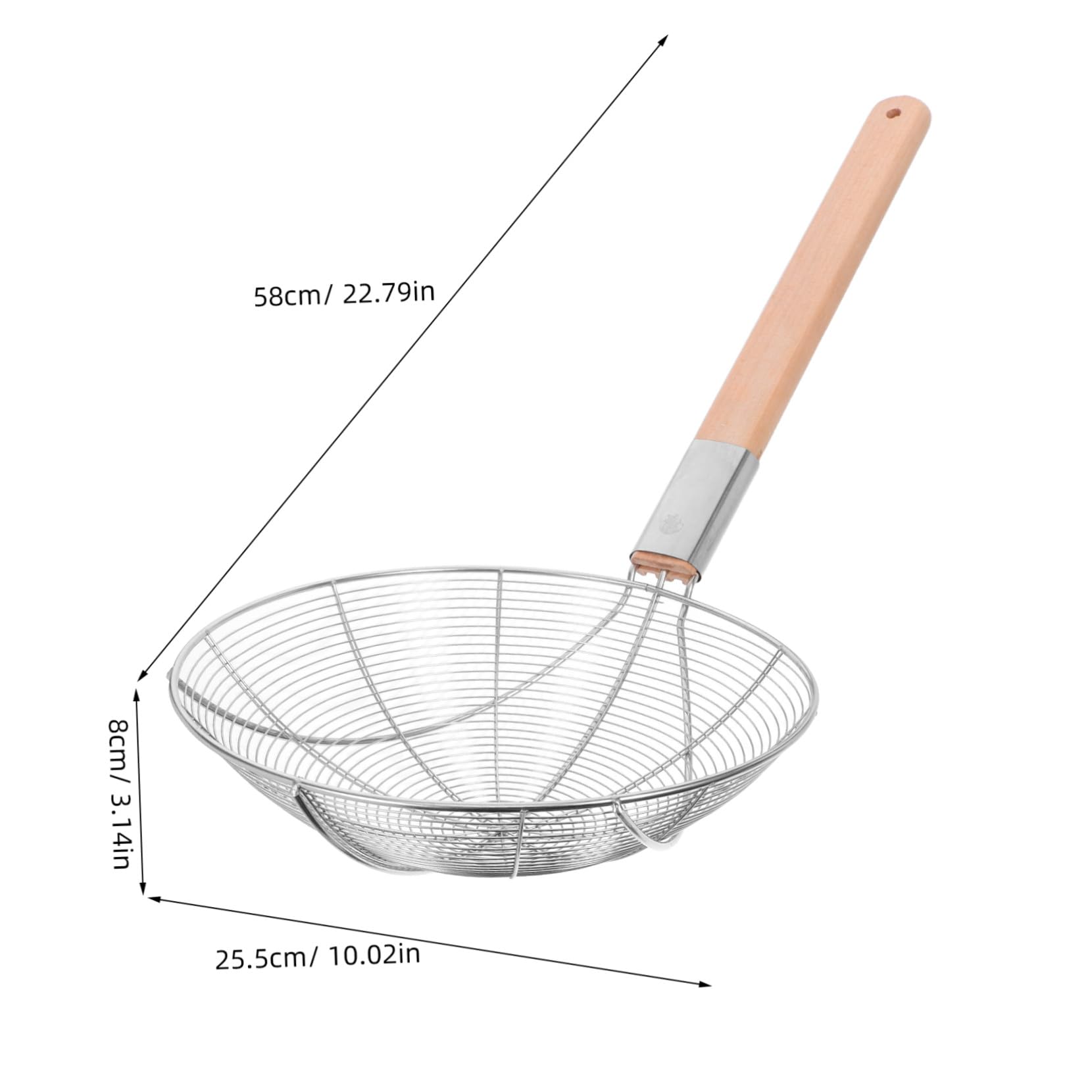 Passoire à Écumoire en Acier Inoxydable Manche en Bois, Filtre Fin et Grosse Louche, Design Antidérapant, Cuisine Professionnelle et Friture