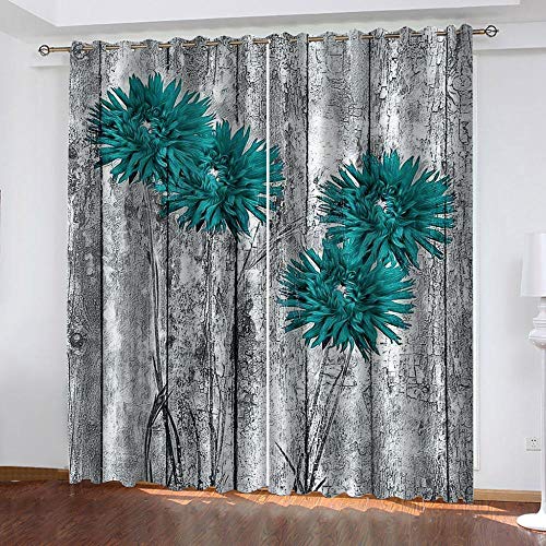 TTBBBB Rideaux Salon Moderne Fleur de Grain de Bois Vintage L 234 x H 183 cm 3D Imprimé Opaques Rideaux Calorifuges Polyester Adulte Enfant D'Intérieur Chambre Salon Cuisine De Fenêtre Décoratif Cover