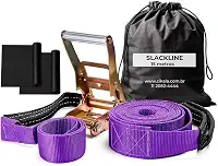 Slackline Roxo 15 M Catraca + Alças + Protetores + Bolsa