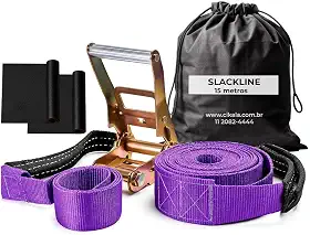 Slackline Roxo 15 M Catraca + Alças + Protetores + Bolsa