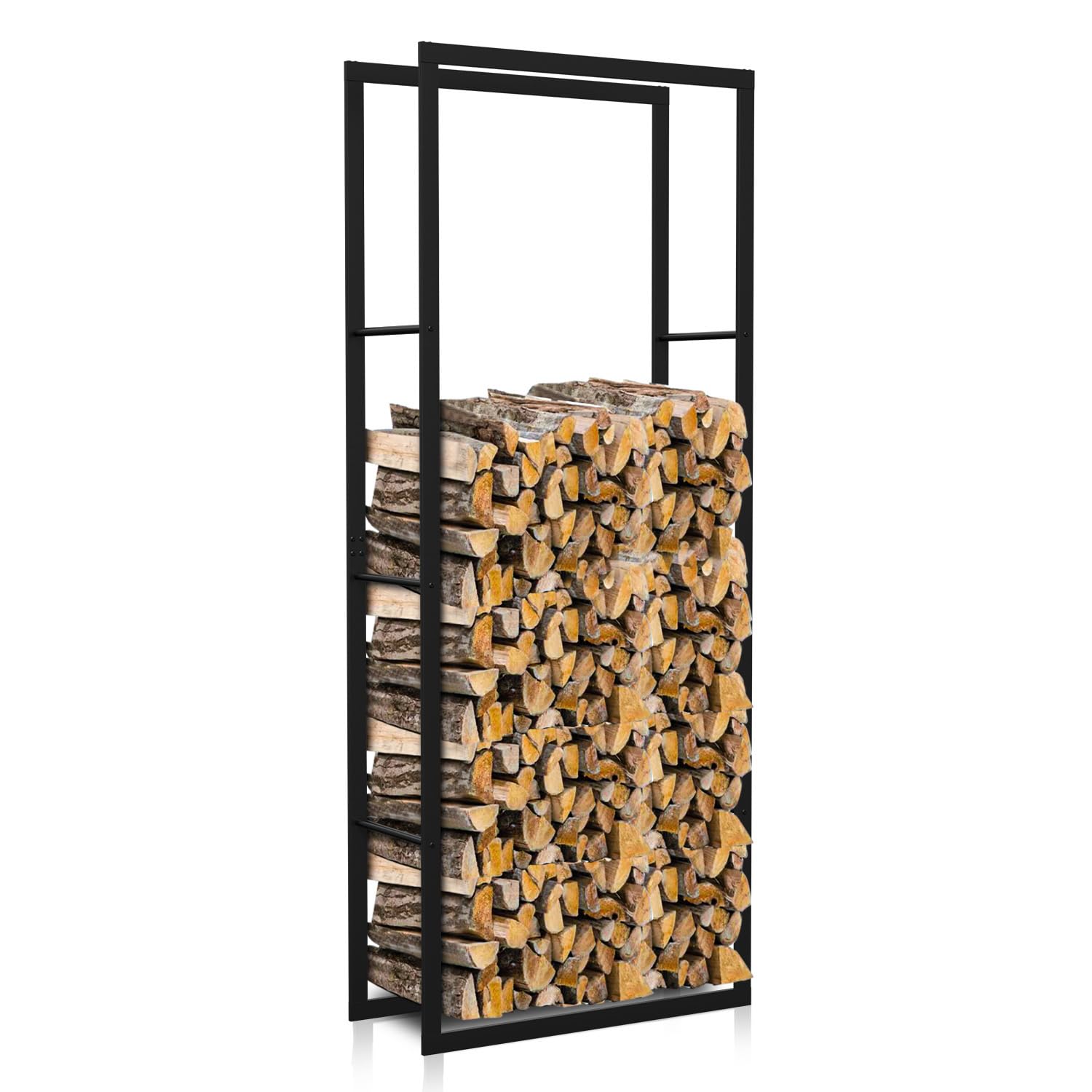 Sonnewelt Kaminholzregal für Innen und Aussen, 60x25x150CM Metall Brennholzregal Kaminholzständer, Holzstapelhilfe Holzlager, Schwarz Brennholz Stapelhilfe