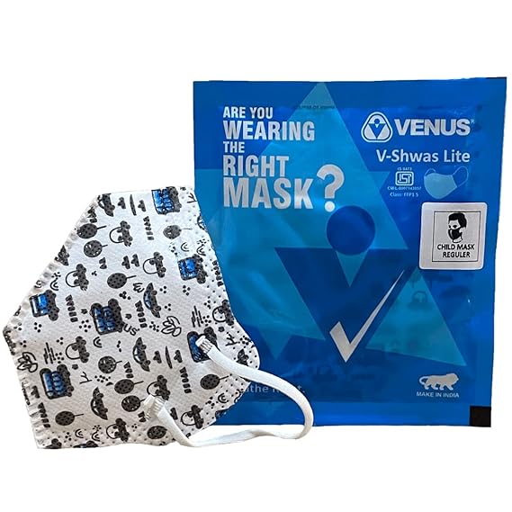 VENUS V-Shwas Lite Face Mask Child Regular Color Printed (Pack of 15) ISI Approved Protection Sub-Micron Particles, Fine Dust, Micro Fine Filters & Skin Comfort Layer (Age Group: 9 to 13 Yrs)