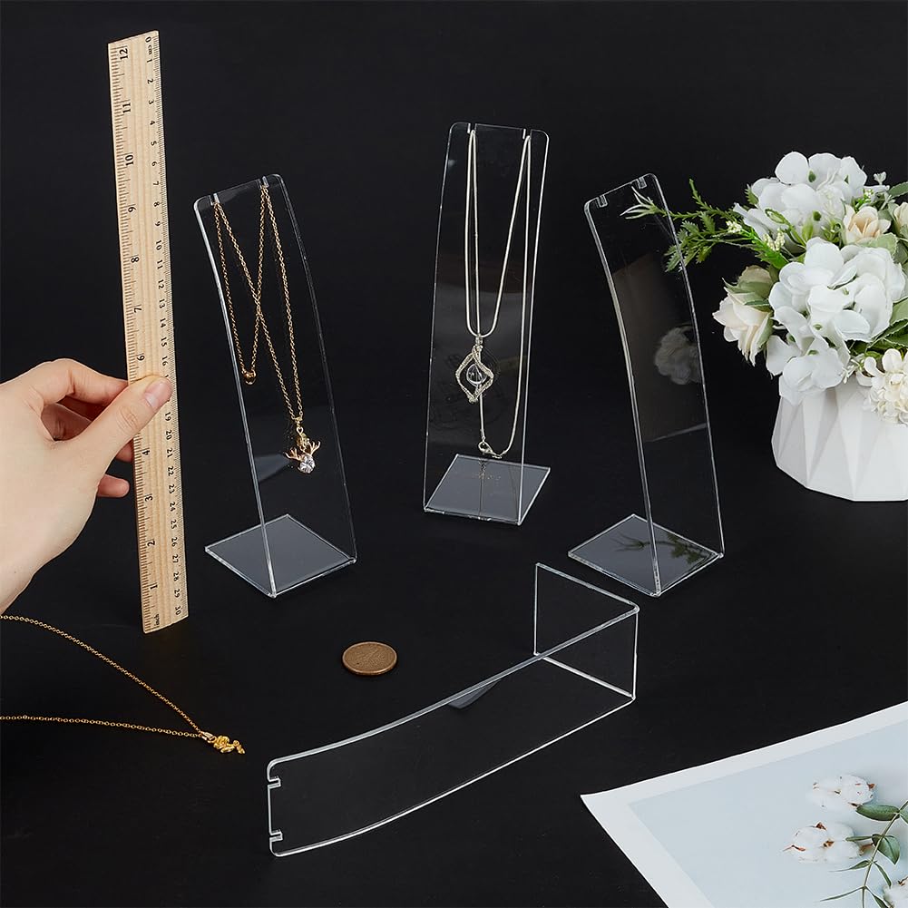 FINGERINSPIRE 4PCS L-Shape Acrylic Necklace Holder 20cm Height Clear Necklace Earing Display Stand Necklace Organizer Long Chain Pendant Jewelry Storage Rack for Retail Display Marketing - Image 3