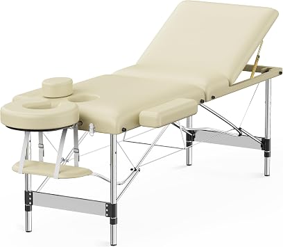 Brelley 3 Sections Aluminum Portable Massage Table 22.8" W, Cream