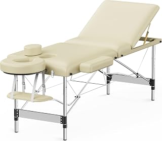 Brelley 3 Sections Aluminum Adjustable Massage Table Portable 22.8" W White | Aluminum Frame Adjustable Height, Professional Esthetician Lash Spa Tattoo Bed, 490Lbs Load Capacity, with Carrying Bag