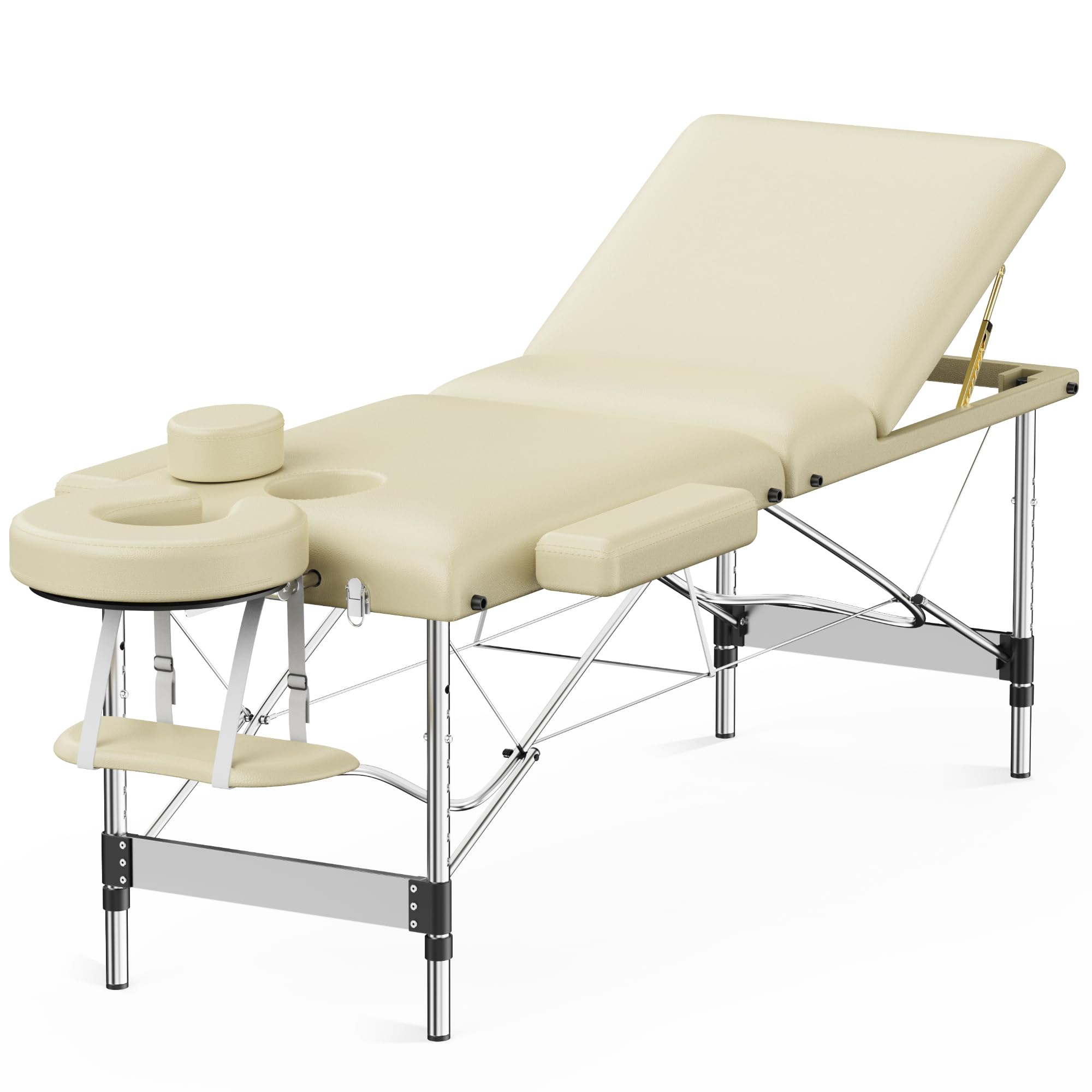 Brelley 3 Sections Aluminum Portable Massage Table 22.8' W, Cream