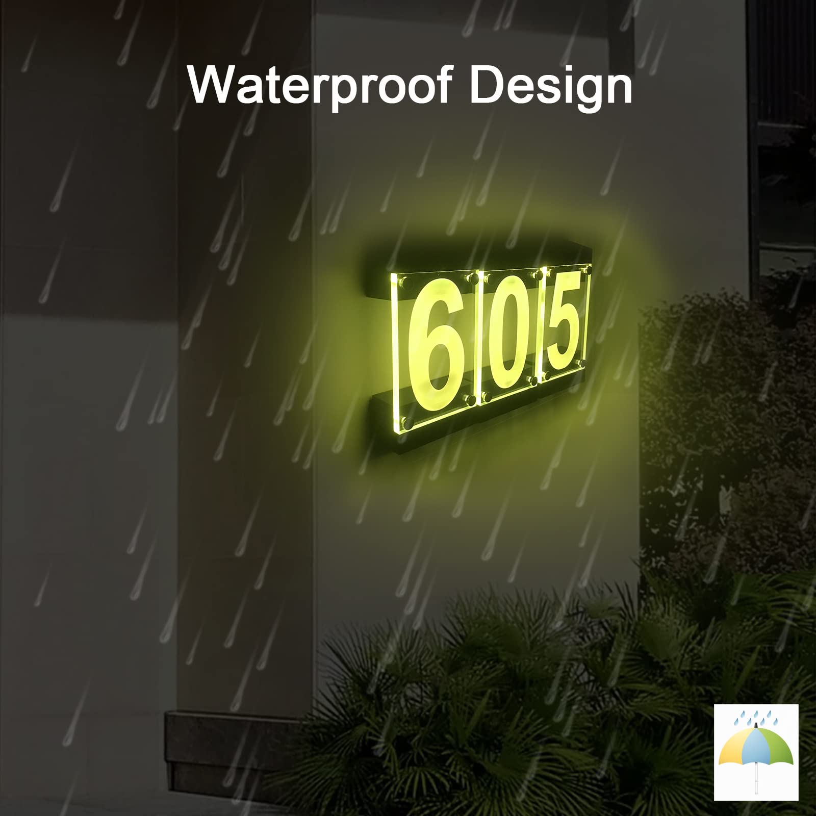 Acrylics Solar-Adressschild, LED-beleuchtete Solar-Hausnummern für draußen, wasserdicht, RGBW, Farbwechsel-Fernbedienung, beleuchtet, modernes Adressschild, solarbetrieben für Hof, Haus (Digit