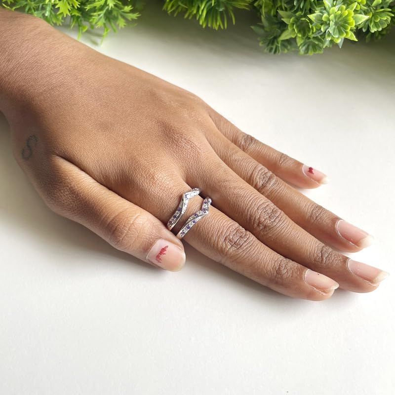 Purple Amethyst & White Diamond V Shaped Enhancer Guard For Women, 14k Gold Finish Amethyst Anniversary Wrap Ring, Anniversary Band