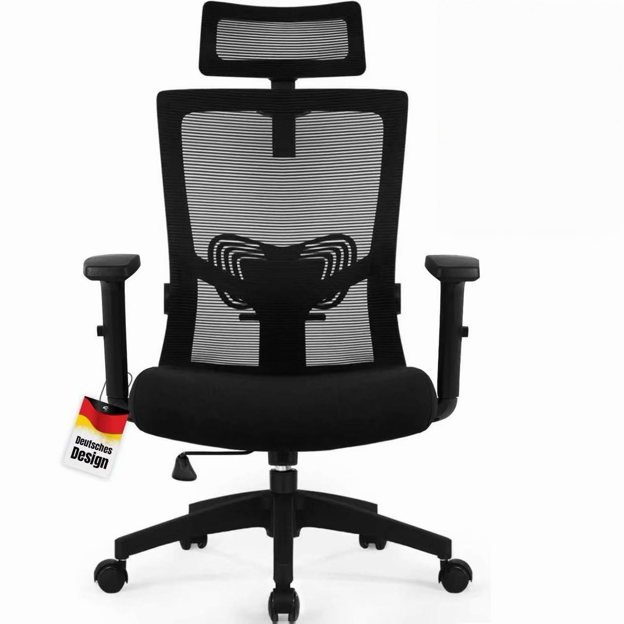 Daccormax Bürostuhl Ergonomisch, Schreibtischstuhl mit Verstellbarer Kopfstütze, Armlehnen, Lendenwirbelstütze, Drehstuhl Wippfunktion bis 135°, Chefsessel aus Mesh, 150kg