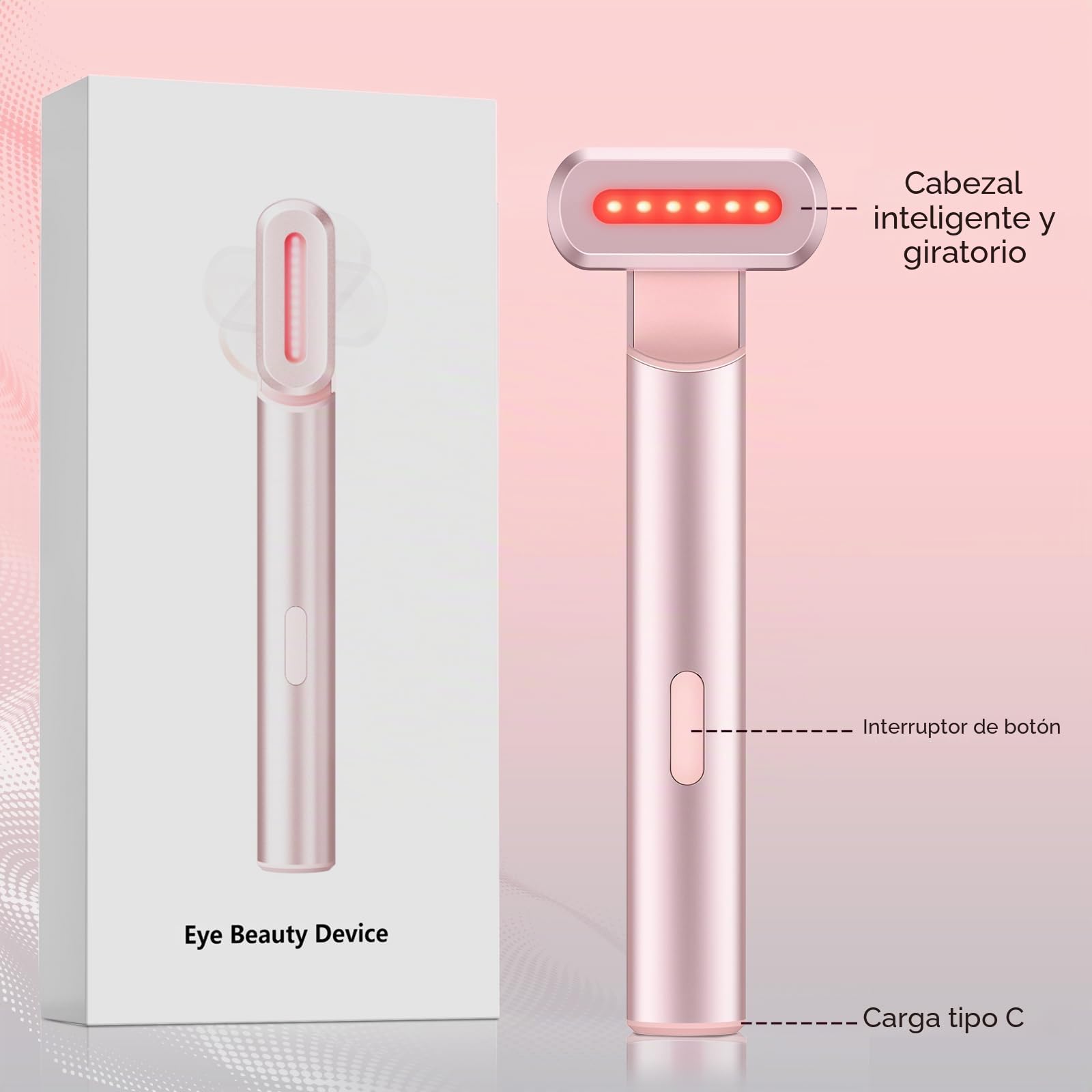 Varita de terapia de luz 4 en 1, terapia de luz roja para cara y cuello, dispositivo facial de microcorriente para antienvejecimiento, masajeador facial y ocular, cuidado de la piel