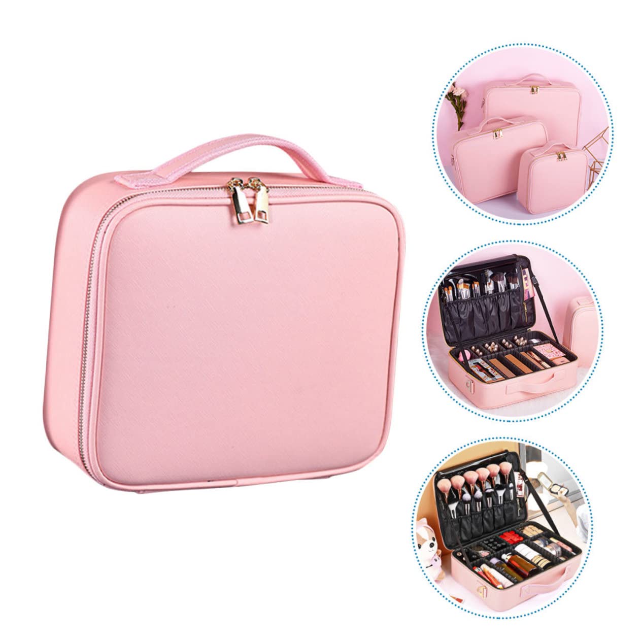 minkissy Schminkbeutel Damen als Schminkkoffer Make Up Organizer aus Pu Leder mit Verstellbaren Fächern und Reißverschluss für Zuhause und Arbeit
