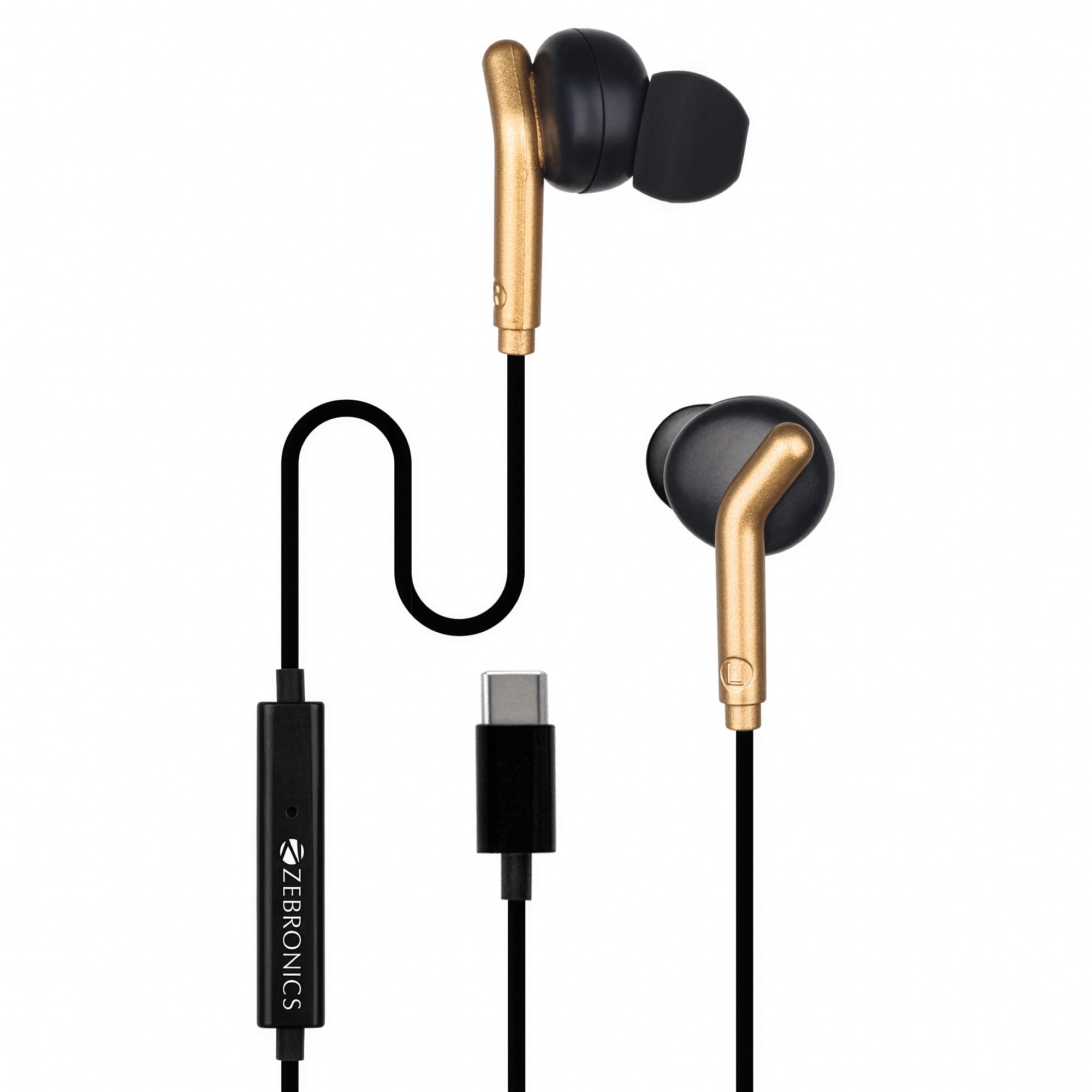Zebronics Type-C Wired Earphones, in-Line MIC, Deep Bass, 1.2m Cable, 10mm Neodymium Driver, Light Weight, in-Ear Design, Compatible with Mobile, Tablet, Laptop (Bro C, Black + Gold)-image-35