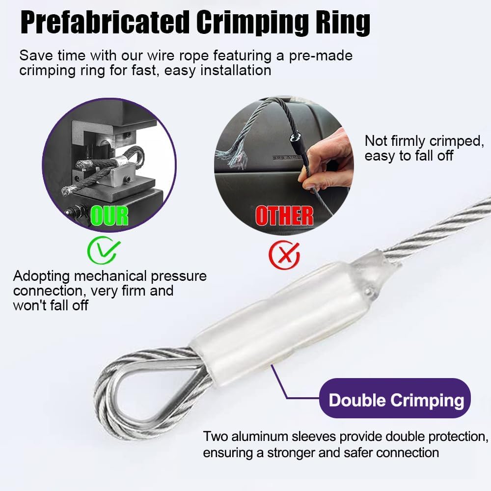 Cable Inox 6mm, 30M 7x19 Structure Cable Acier, Cable en Inox Inoxydable avec des Clips et Des Dés à Coudre, 2900kg de Résistance à la Rupture pour Câble Principal Zipline