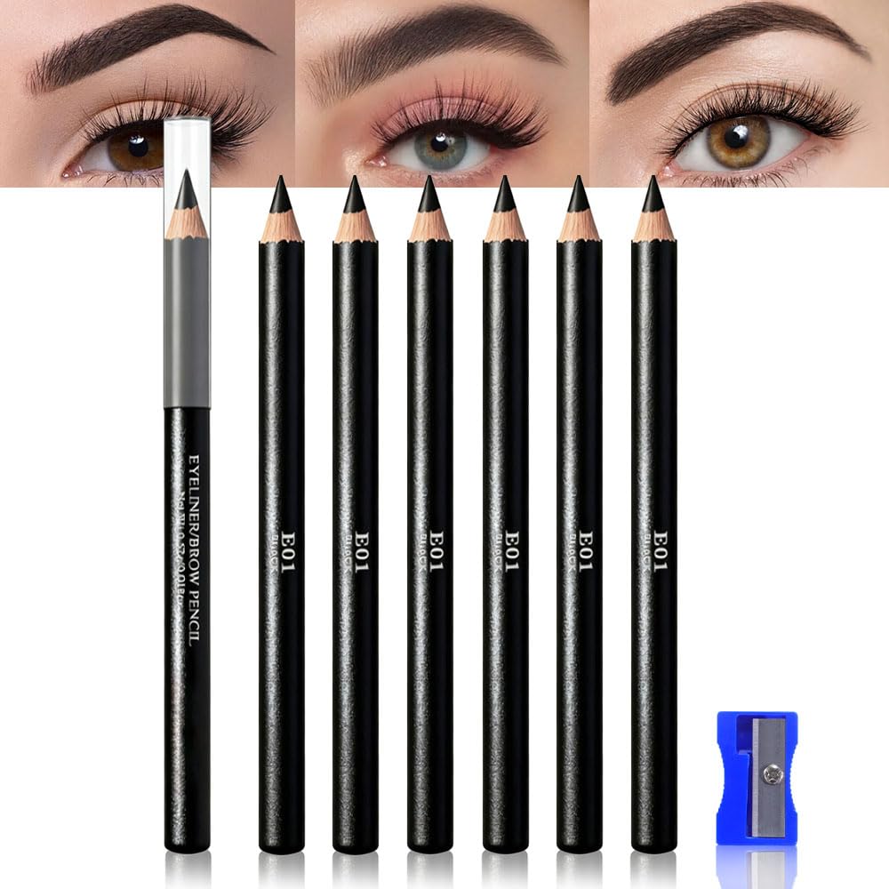 Eyebrow Pencils for Women with Sharpener, 6Pcs Hard-Core Wooden Eye Brow Eye Liner Pencils for Beginner Makeup, Waterproof & Sweat-Proof (6Pcs-Black) Eyebrow Pencils for Women with Sharpener, 6Pcs Hard-Core Wooden Eye Brow Eye Liner Pencils for Beginner Makeup, Waterproof & Sweat-Proof (6Pcs-Black)