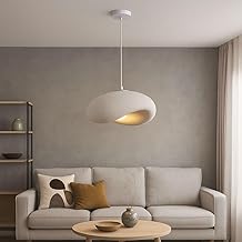 BARCELONA LED Pendant Lamp Wabi Sabi White 40 cm Ceiling Modern Japanese Industrial and Classic Style, Large Design Imitation Stone Cement for Living Room, Dining Room, Kitchen E27