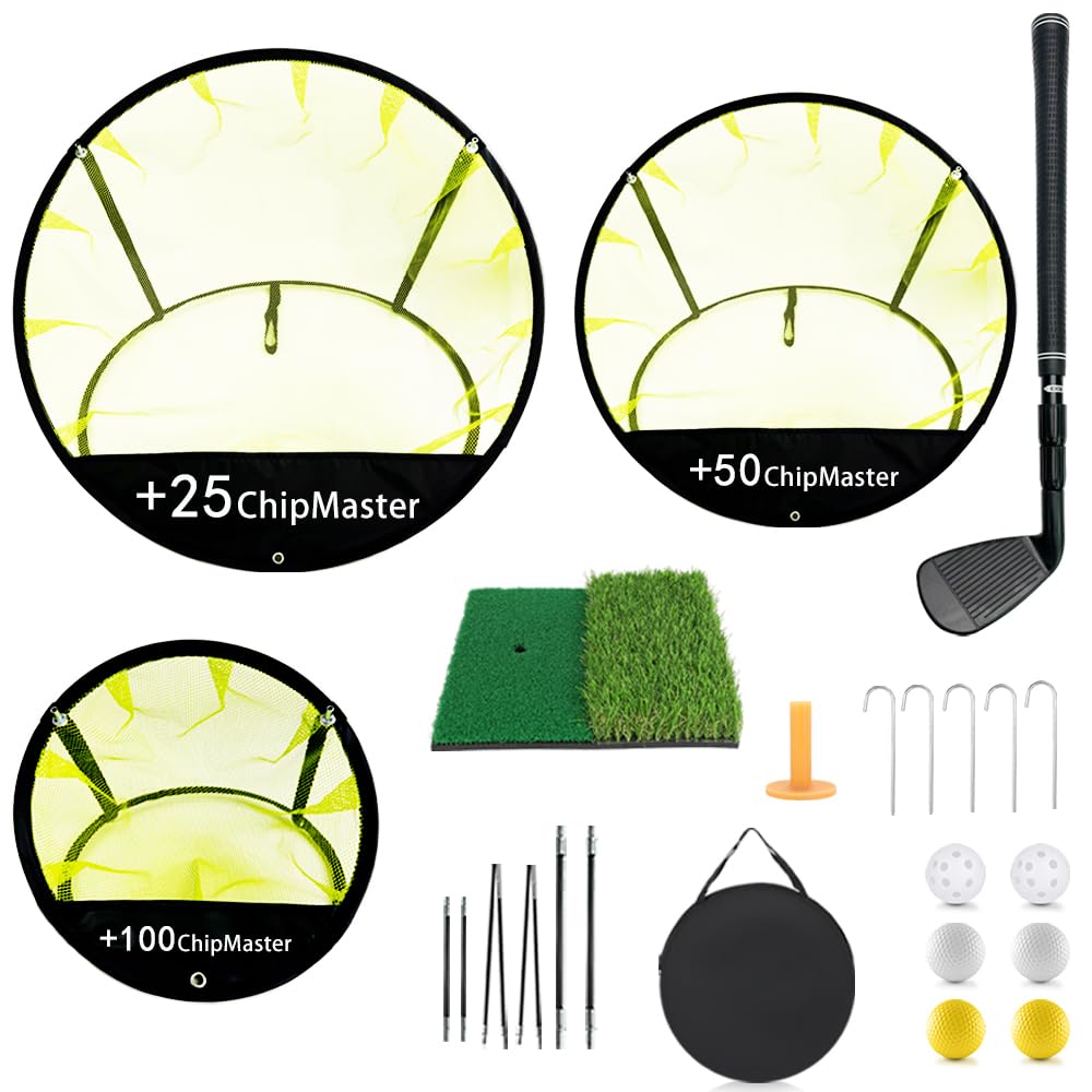 Golf Chipping Netz 6.1 x 6 x 5.35 m Golf-Übungsnetz-Set mit Rasenmatte für das Training im Innen- und Außenbereich Enthält Putter, Ball und tragbare Aufbewahrungstasche