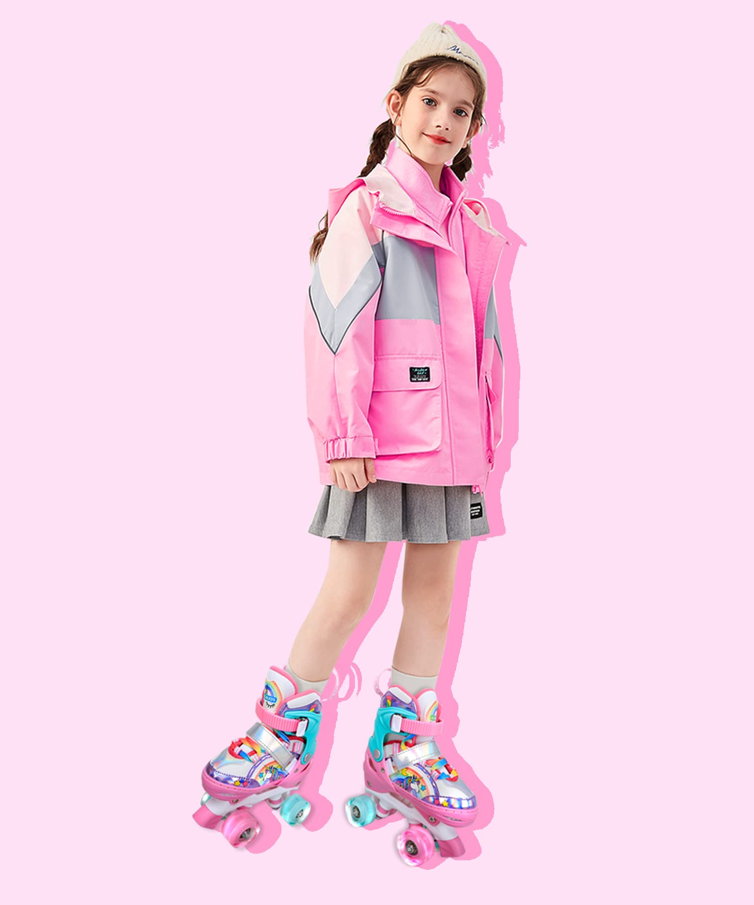 Pattini a Rotelle Bambina Unicorno Pattini Regolabili Pattini a Rotelle in Linea con 4 LED Ruote per Bambini Ragazzi Principianti