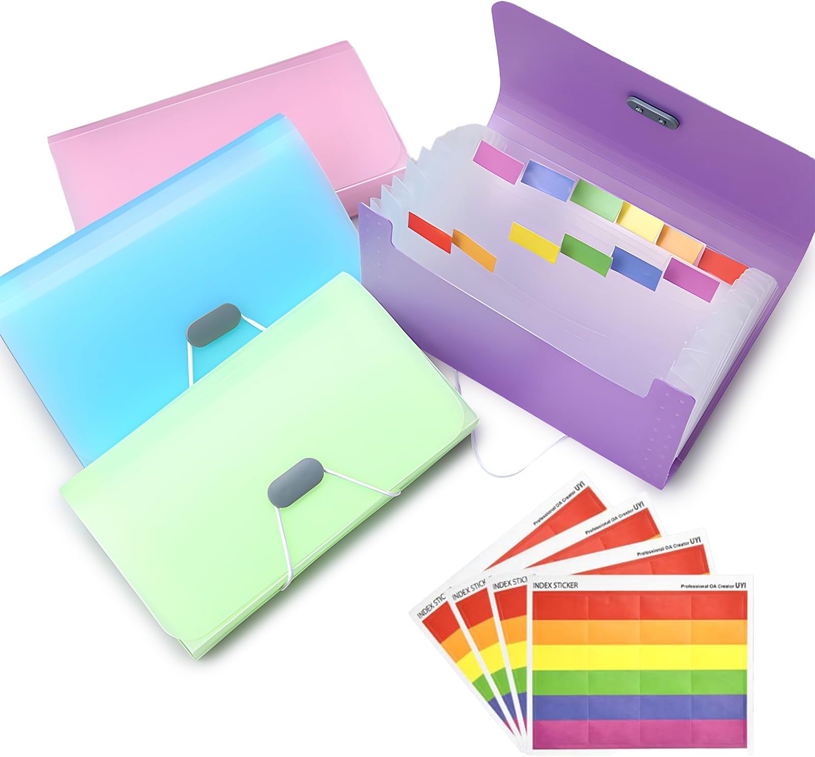 4pcs Expanding File Folder,A6 Size Portable Accordion Folder with 13 Pockets Flash Card Holder Mini Ticket Expanding Folders for Cards Bills Coupons Receipt