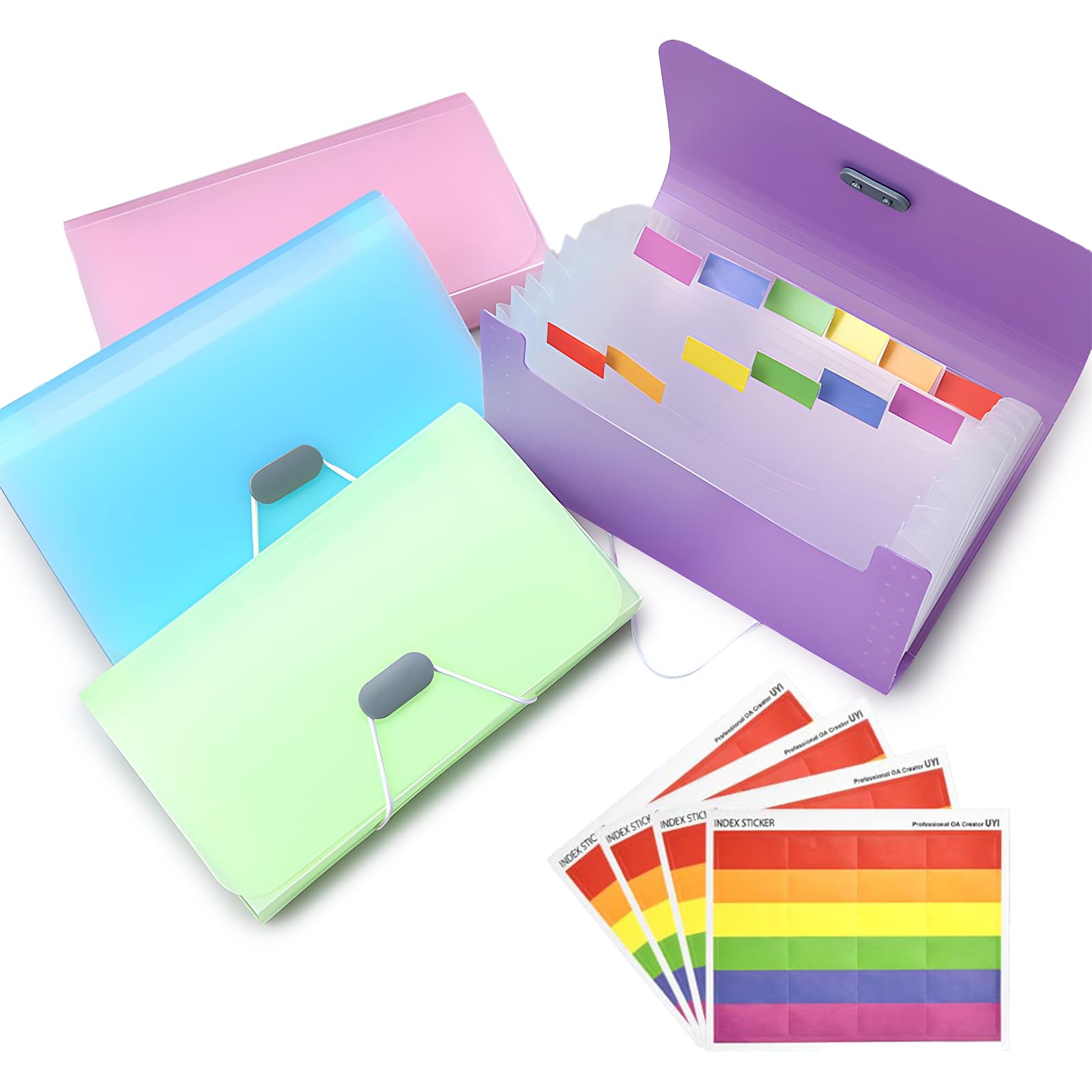 4pcs Expanding File Folder,A6 Size Portable Accordion Folder with 13 Pockets Flash Card Holder Mini Ticket Expanding Folders for Cards Bills Coupons Receipt