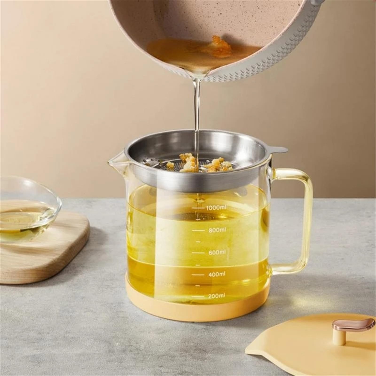 Filtro Olio In Vetro Da 1,5 Litri Con Scala – Porta Olio Da Cucina Con Filtro In Acciaio Inox, Pratico E Riutilizzabile - 3