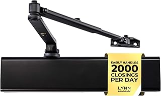 LYNN HARDWARE Heavy Duty Automatic Door Closer (Black) - Commercial Grade, Contractors Choice, Adjustable Speed & Force, Delayed Closing Timer, 3 Mounting Options, 3 Hour Fire Rated (DC8016 Model)