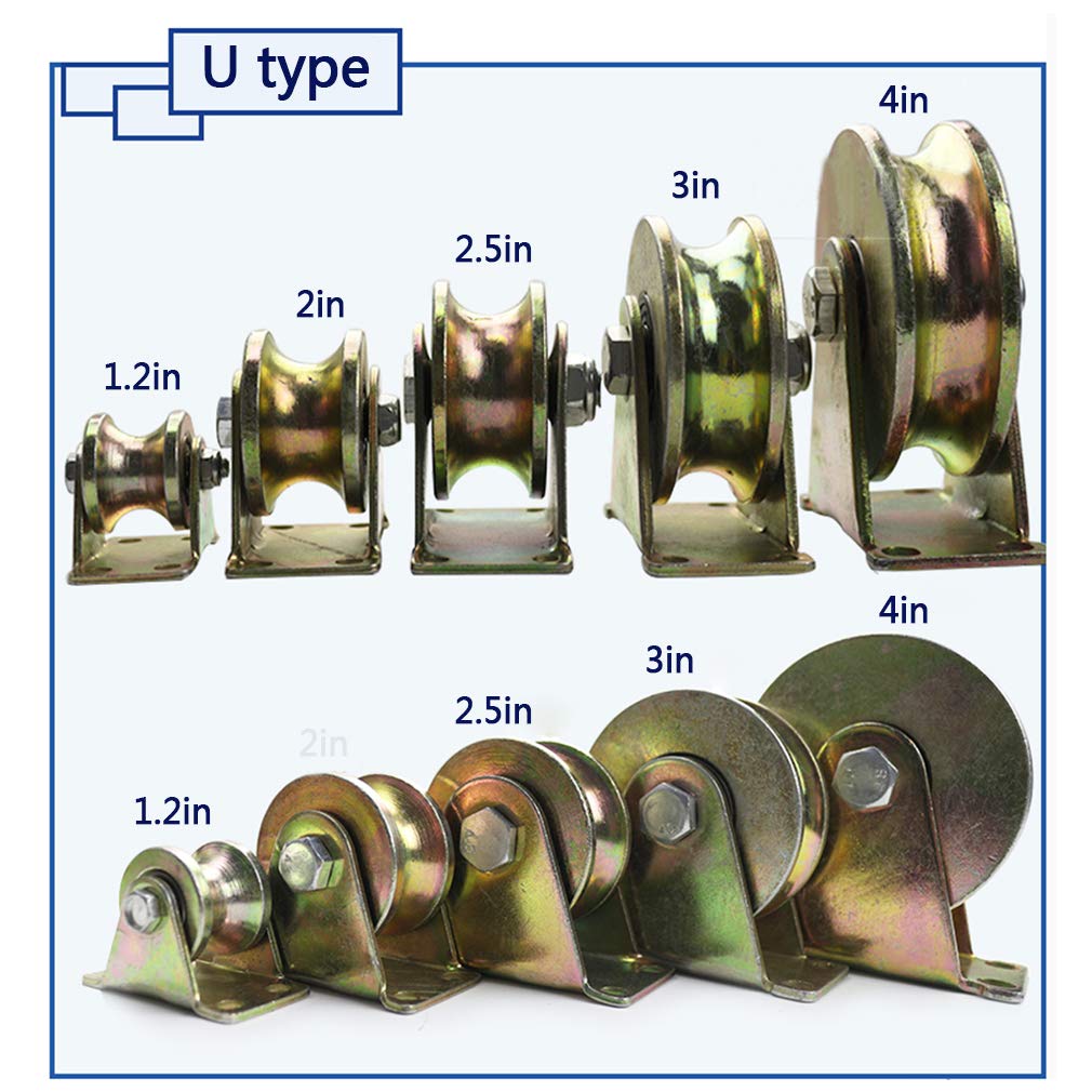 Poulies en U, Lot de 2, Double roulement, Plusieurs Tailles pour portails industriels (100 mm/4 po)