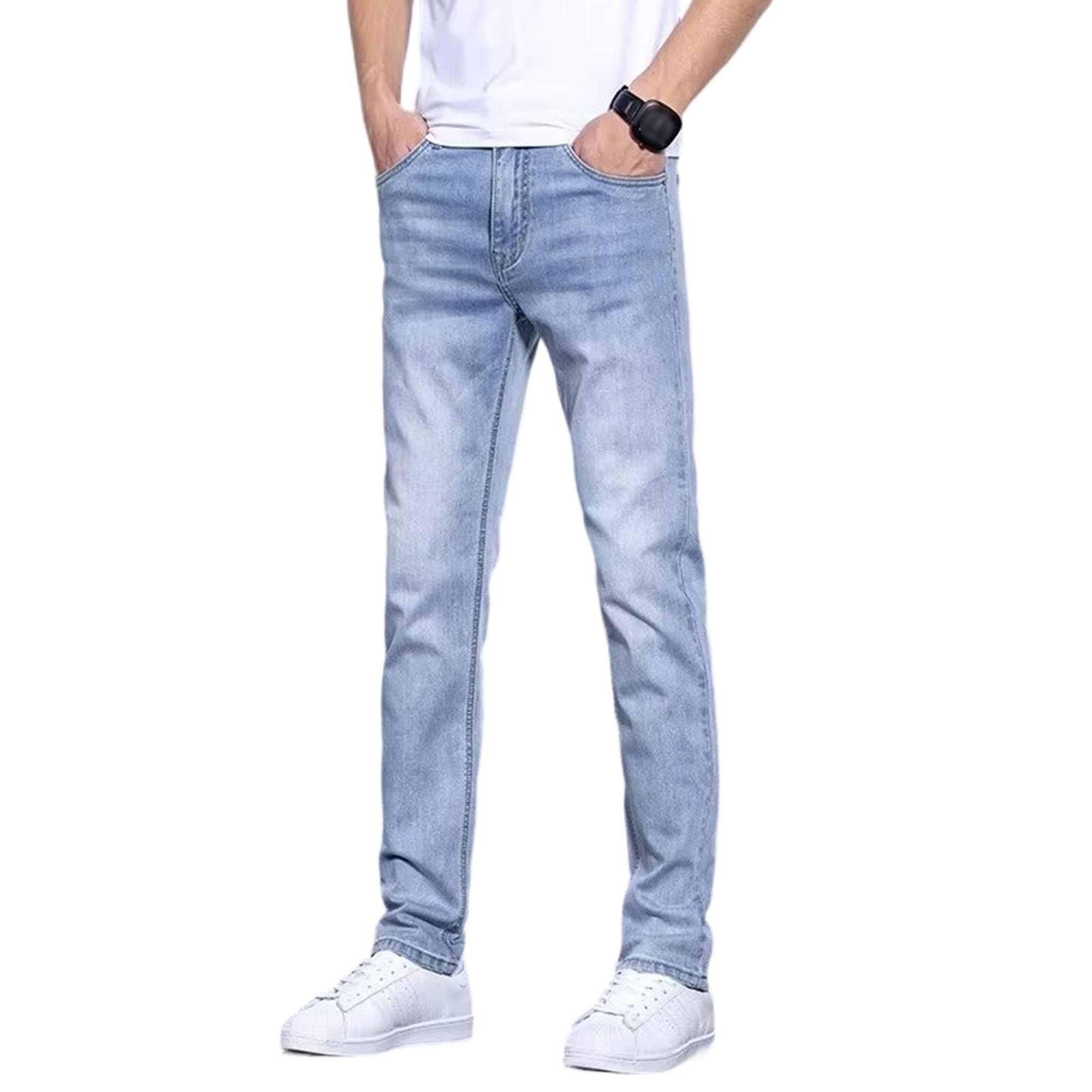 Mens Straight Slim Fit Stretch Jeans Taper-Fit Jean Pants Casual Washed Tapered Leg Denim Pant