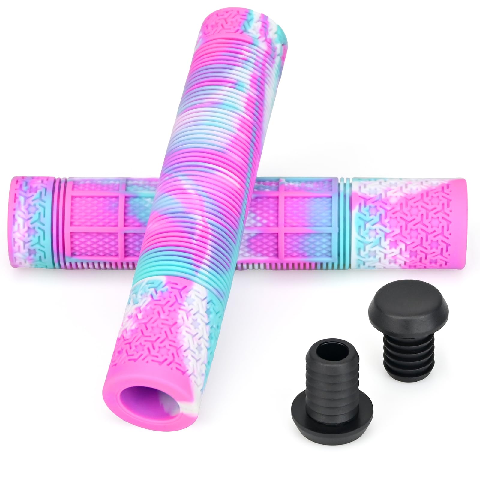 ouhos Ergonomic Bike Handlebar Grips, Soft Rubber Non-Slip Bicycle Handle Perfect for Mountain MTB Bicycle Scooter Cycling Enthusiasts and Commuters ﻿ (Pink+Blue)