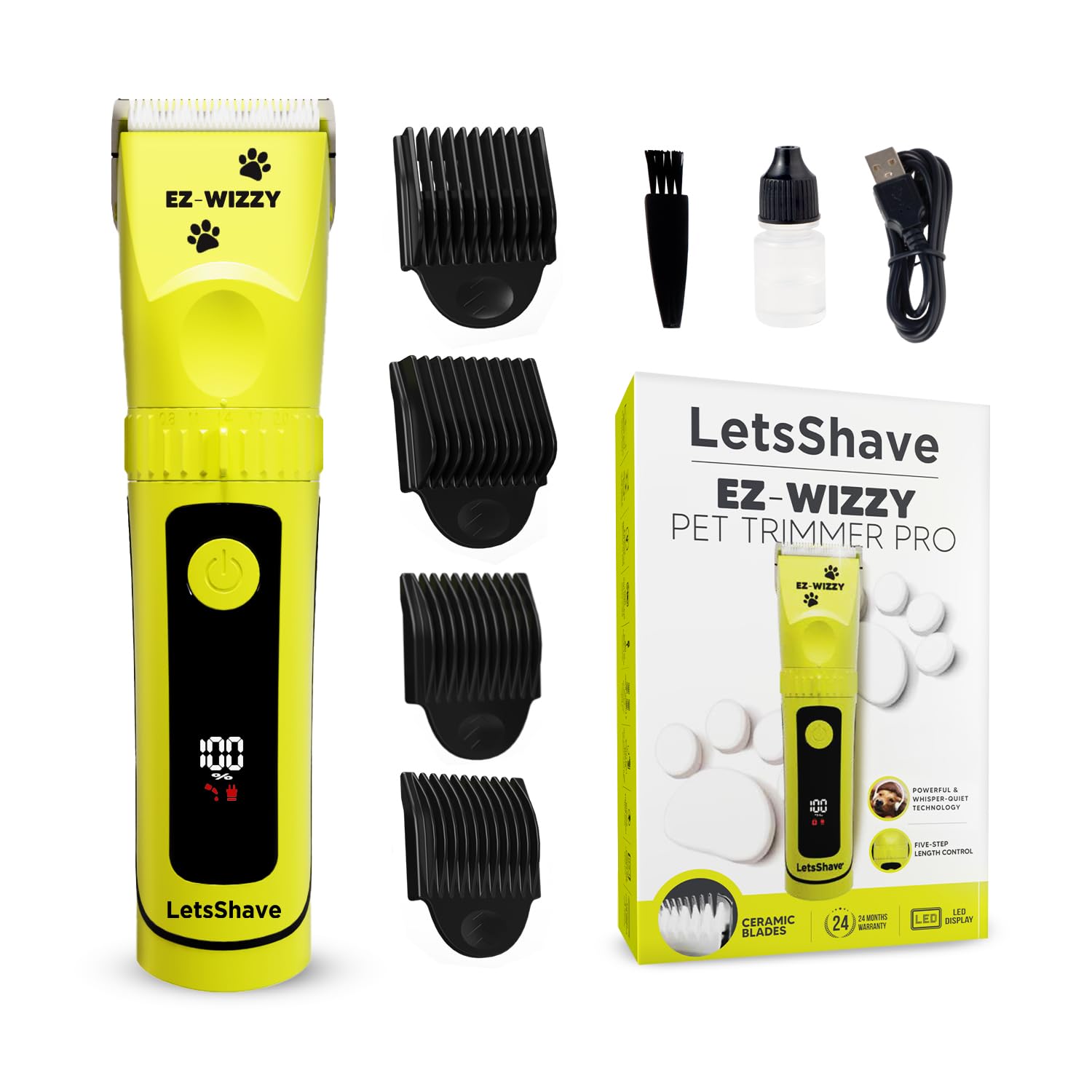 LetsShave EZ-WIZZY Pet Trimmer Pro for Dogs & Cats | Quiet Grooming Clippers | Ceramic Blades | 5-Level Adjustable Blade + 4 Combs | Cordless & Corded | 180 Min Runtime | LED Display | USB-C Charging-image-35