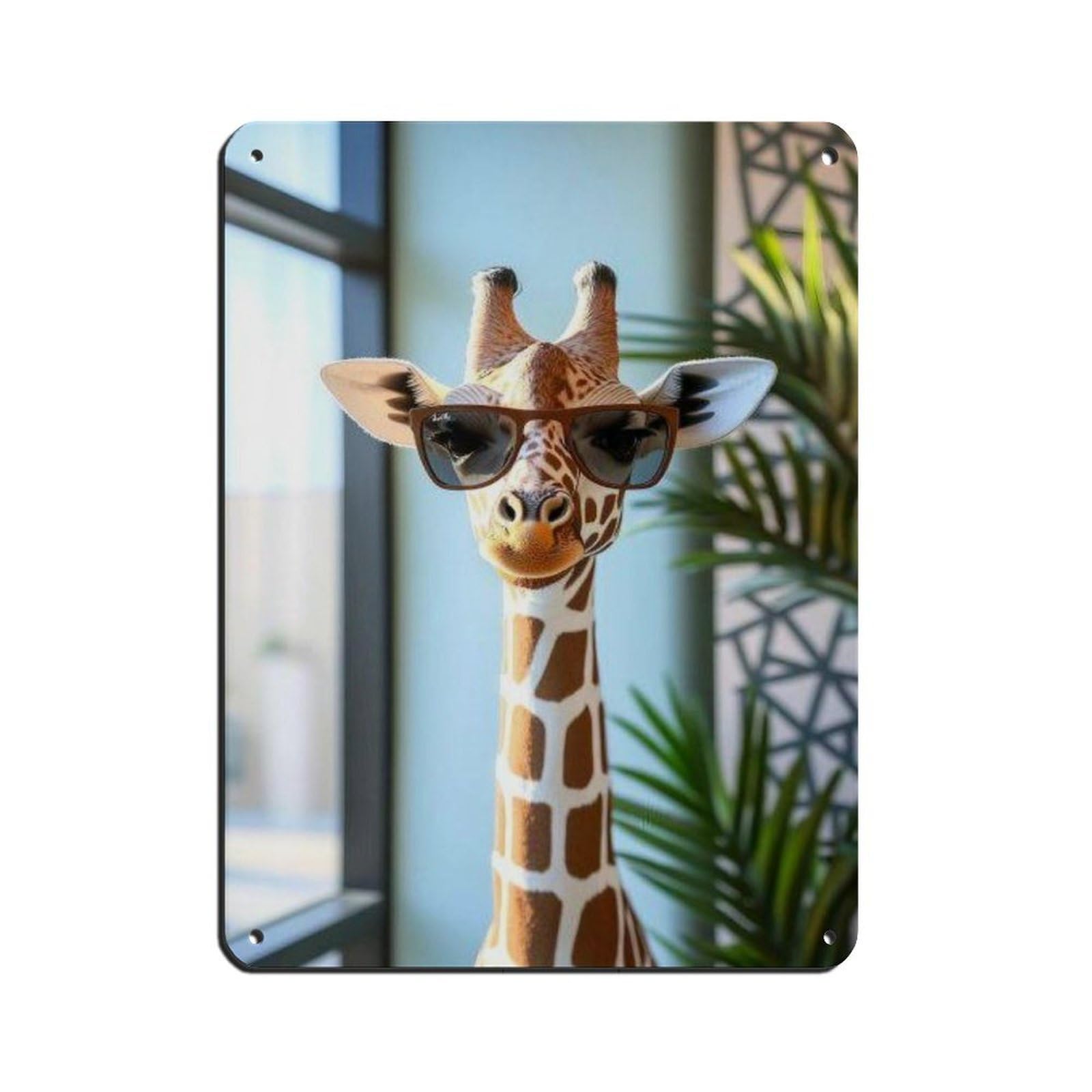 Lxwnze 30L X 40W Cm Quirky Animal Art, Giraffe With Sunglasses Tin Sign Vintage Metal Pub Club Cafe Bar Home Wall Art Decoration Poster Retro 12X16inch(30X40cm)