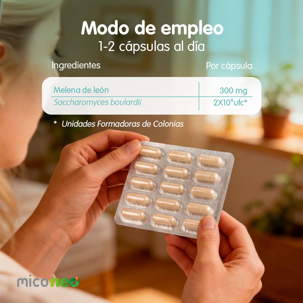 MICO NEO - Complemento Alimenticio con Melena de León y Saccharomyces Boulardi - Probiótico Natural para Afecciones Intestinales