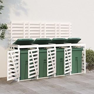 Home & Garden,Furniture-Cuádruple Cubo de basura con ruedas, color blanco, madera maciza de pino