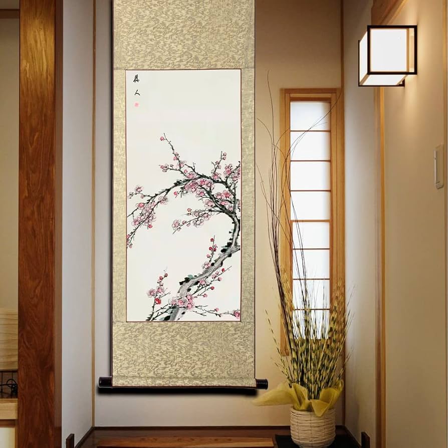 軸 縁起物 おもてなし 和室 絵 梅 花鳥 水墨 茶 日本 美術 インテリア 軸 縁起物 おもてなし 和室 絵 梅 花鳥 水墨 茶 日本 美術