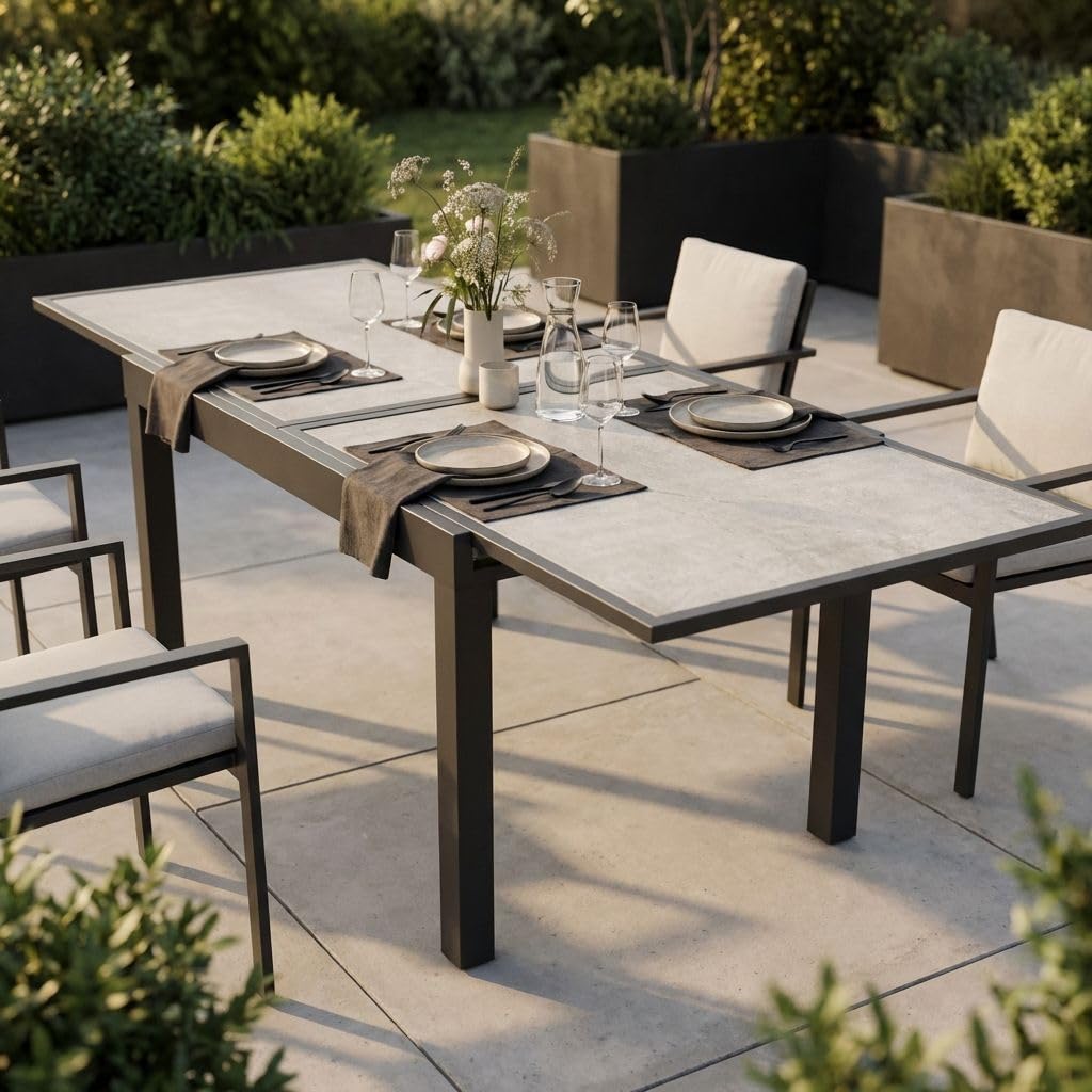 milani home - tavolo da giardino allungabile, alluminio, 10 posti, antracite, piano 120 x 240 cm