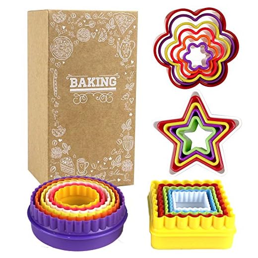 JPSOR 22pcs Cookie Cutter Biscuit Cutters Sandwich Cutters Colors Shapes Cake Cutter (Star, Flower, Round, Square)