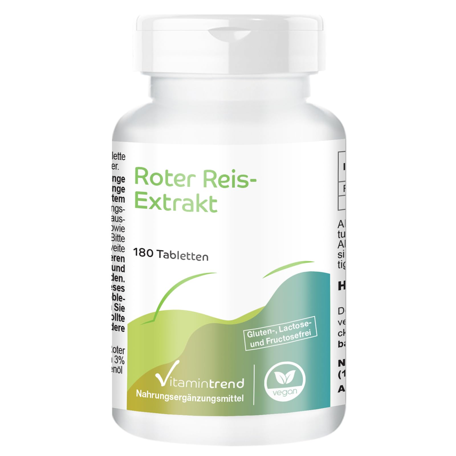 Vitamintrend Extrait de Riz Rouge 150 mg, 180 comprimés, facile à avaler, avec 2,95 mg de monacoline K par comprimé, complément alimentaire végane sans stéarate de magnésium, fabriqué en Allemagne