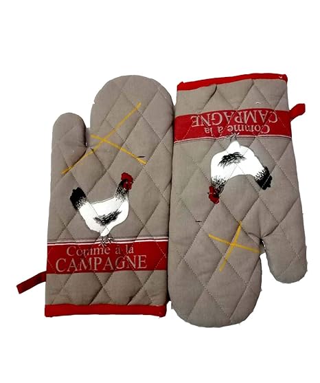 HOMEFLY Beige Color Printed Design Cotton Micro Oven Hand Glove - Pack of 2pcs