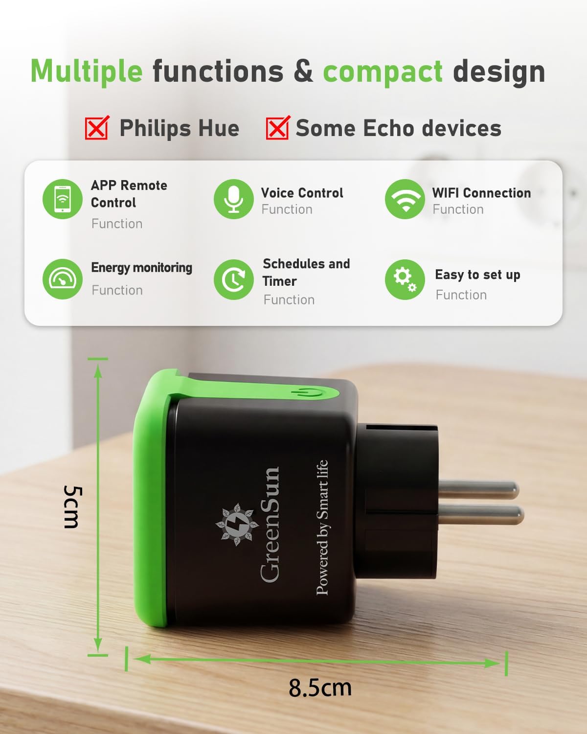 GreenSun Prise Wi-Fi d'extérieur - Minuterie d'extérieur avec calendrier VeSync APP - Commande vocale avec Alexa Google Home 16 A 2,4 GHz - Prise WiFi étanche IP44