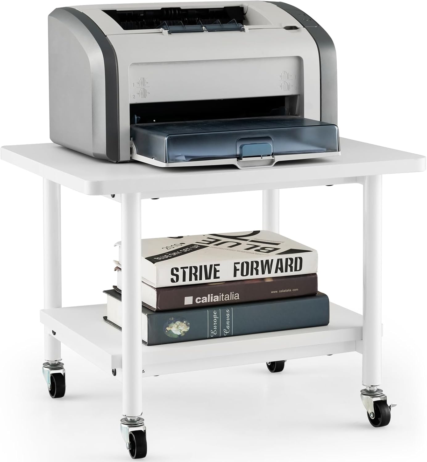 COSTWAY 2Tier Mobile Printer Stand with Wheels, Rolling Desk Organizer