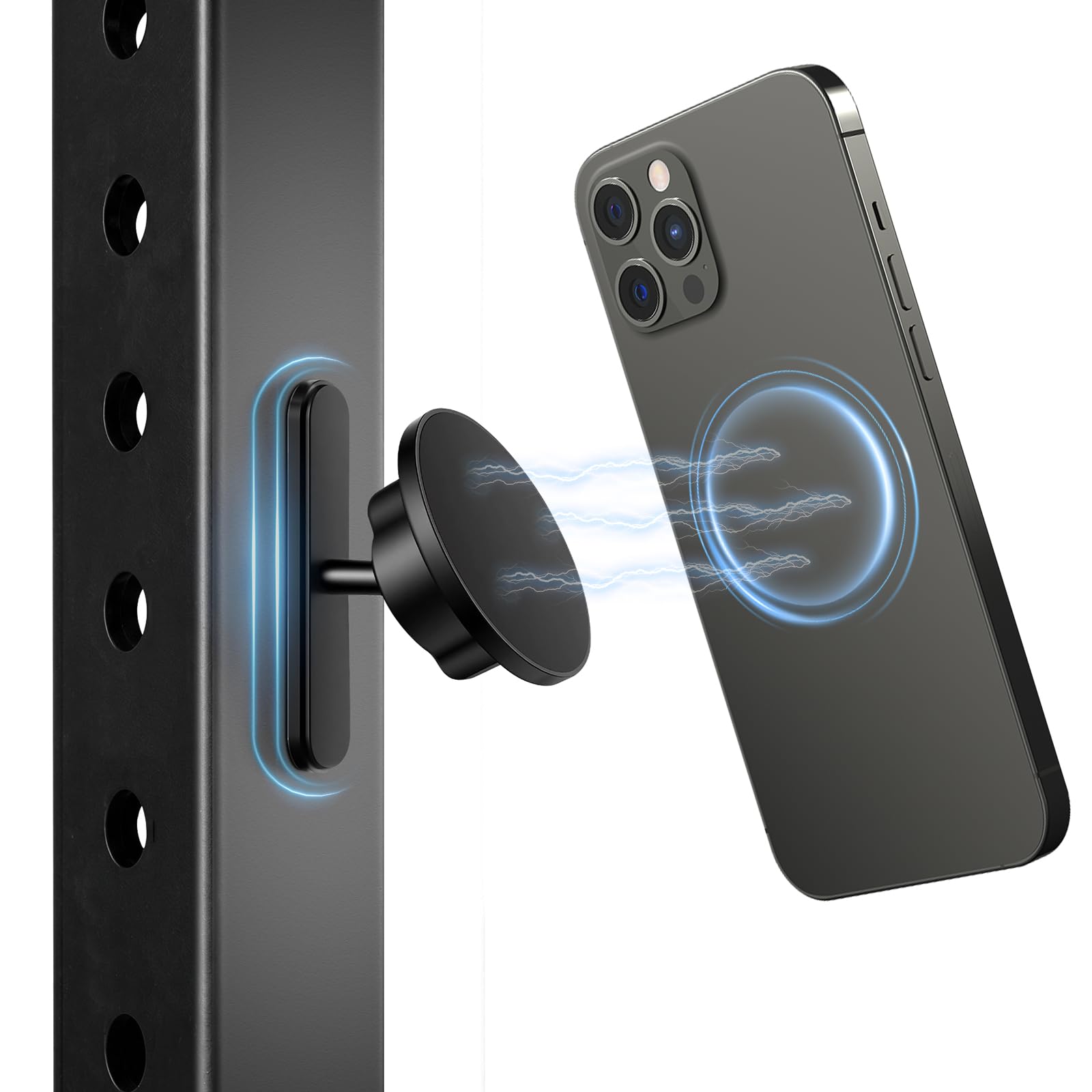 Mag-safe uchwyt na siłownię, magnetyczny uchwyt na telefon, regulowany 360°, magnetyczny uchwyt na telefon, z pierścieniem magnetycznym i podstawą ze stopu, mocowanie do powierzchni metalowych