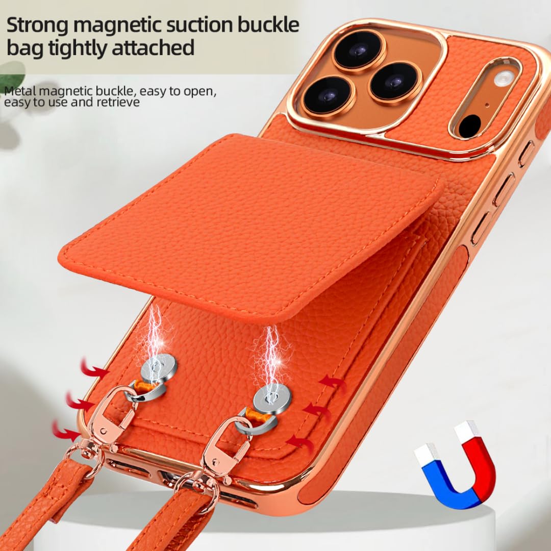 Étui de téléphone Portable plaqué pour iPhone 15 avec dragonne, Porte-Cartes et Support intégré (pour iPhone 15/Noir)