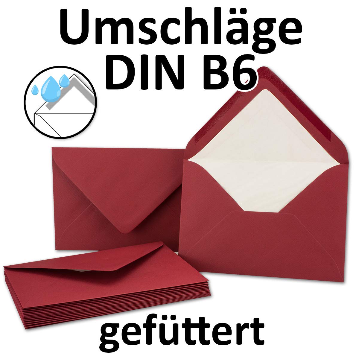 Envelopes in Dark Red 25 Envelopes in DIN B6-12.5 x 17.6 cm Ribbed Paper - High Quality Silk Lining for Christmas & Festive Occasions - Image 2