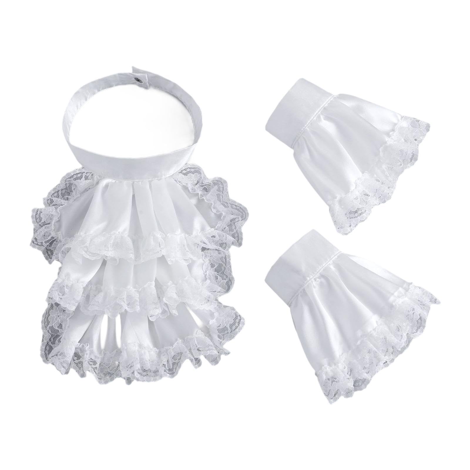 Steampunk Lace Jabot and Cuffs Set Decorative Collar Fake Sleeve for Cosplay Costume