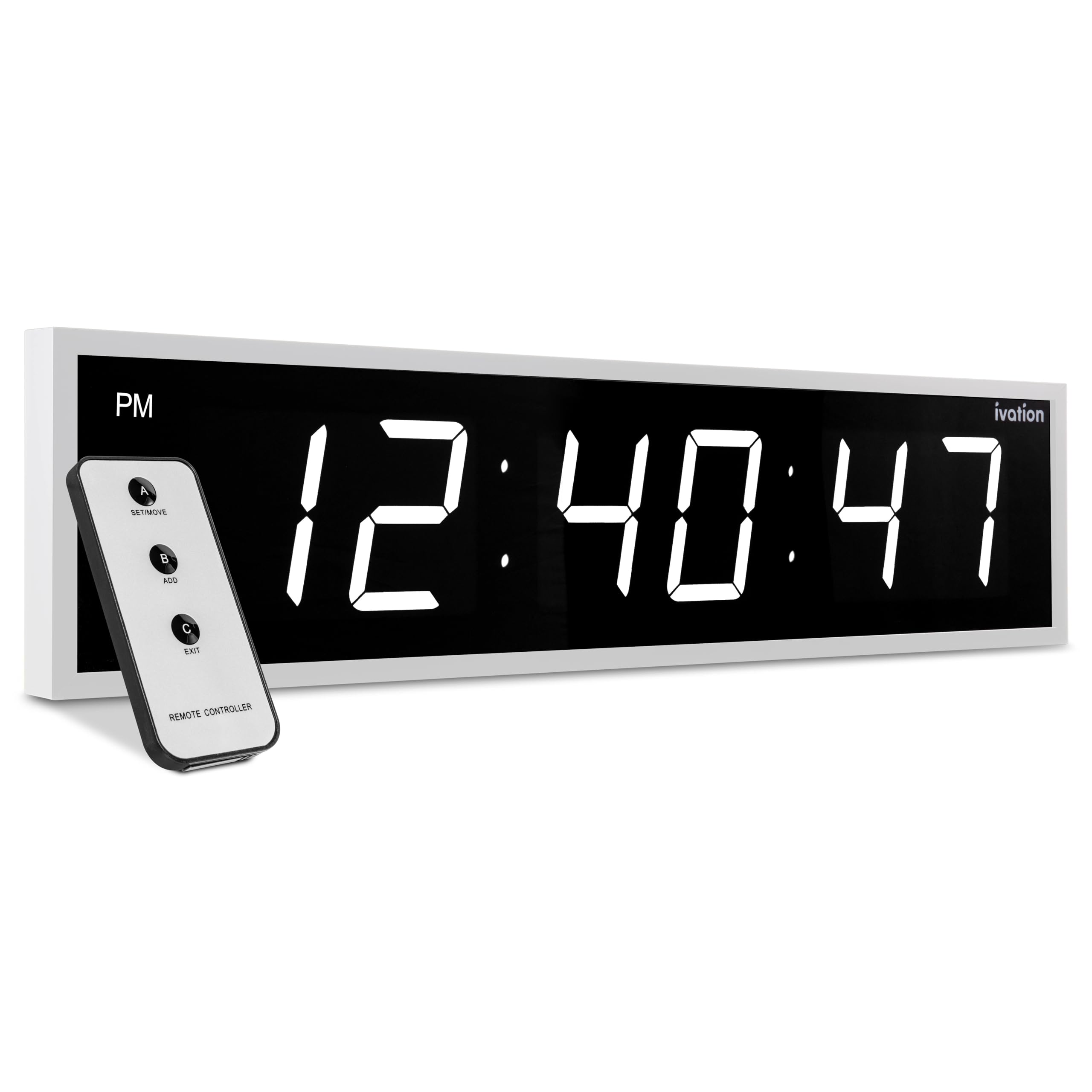 Ivation Oversized Large Digital Wall Clock - Big LED Digital Clock w/Large Display, Shelf or Wall Mount (36 Inch - White) 6 Brightness Levels | Time Memory | Remote, Mounting Holes & Hardware