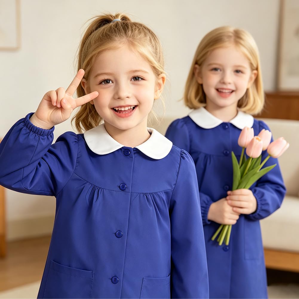DiULi Grembiule Scuola Elementare Bambino Blu con Chiusura Bottoni, 12A