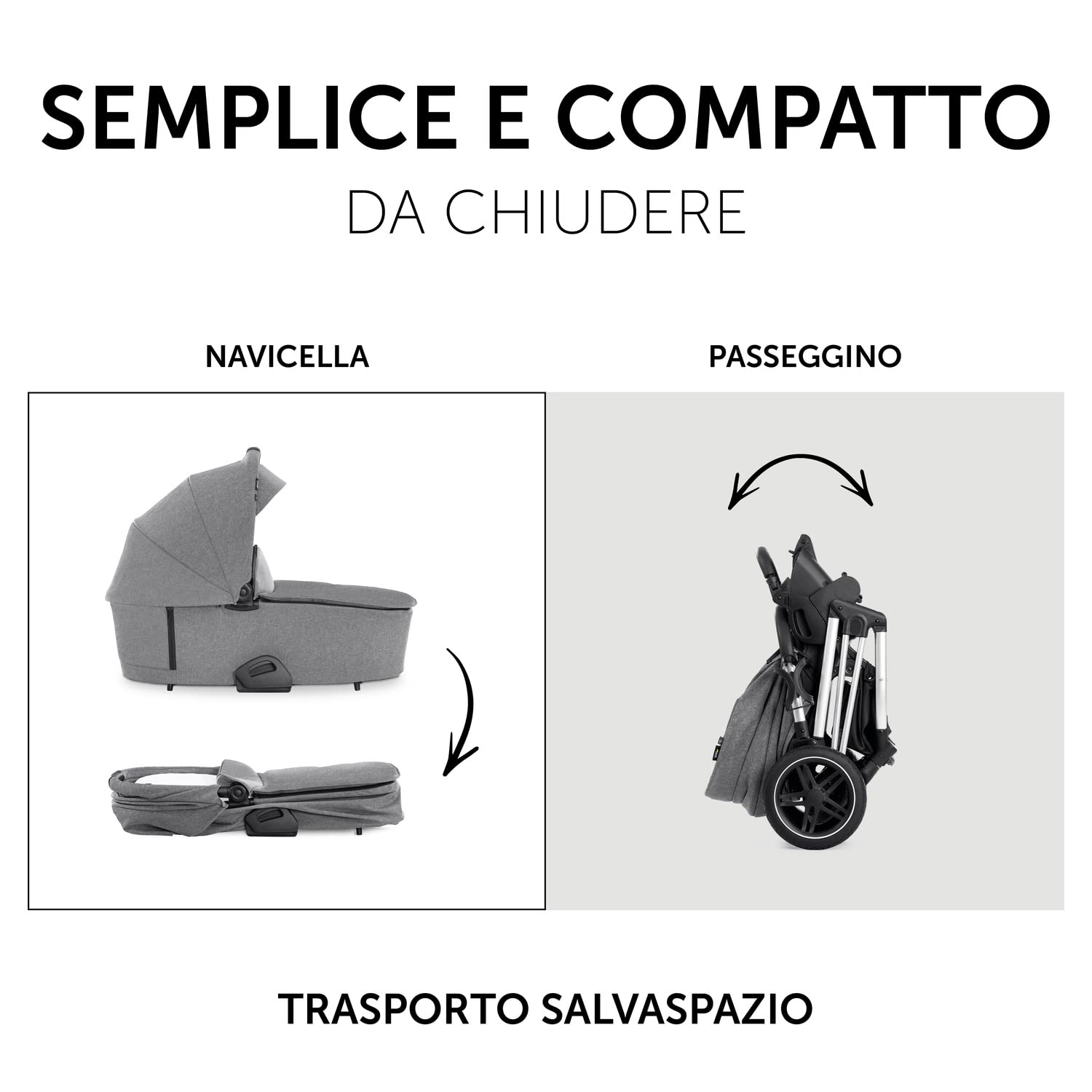 hauck Carrozzina Per Neonati Vision X Set - Passeggino e Navicella Neonato, dalla Nascita fino a 22 kg - Passeggino Reversibile con Coprigambe, Ruote di Gomma - Pieghevole e Compatto - Grigio Melange