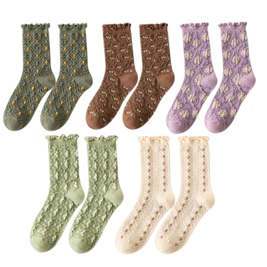 5/10 Pairs Cute Women Socks Winter Gifts for Women Floral Ankle Thermal Socks Boot Hiking Socks Warm Thick Soft Cotton Socks Cozy Crew Socks (5 Pairs)