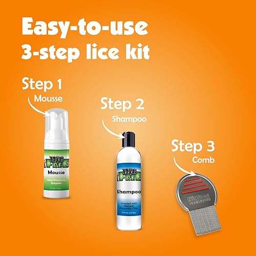 Miniatura 2 de Nit Free Kit profesional de piojos - Kit de 3 pasos Mousse 4oz, champú 8oz profesional acero inoxidable Terminator Comb